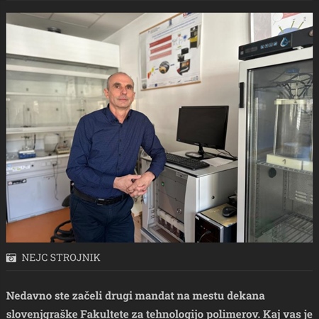 Intervju z dekanom, izr. prof. dr. Blažem Nardinom: Življenja brez plastike si danes ne moremo več predstavljati (Večer, 13. 2. 2024)